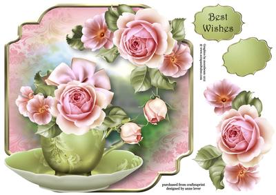 Pretty Pink Roses Teacup & Saucer - Shaped Topper