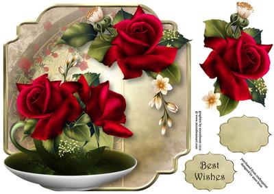 Red Velvet Roses Teacup & Saucer - Shaped Topper