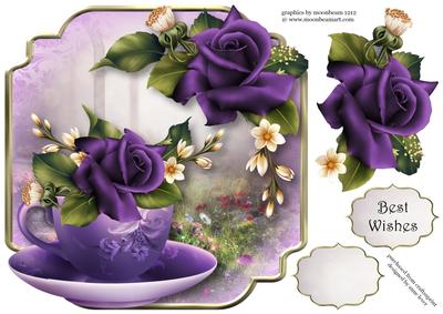 Purple Velvet Roses Teacup & Saucer - Shaped Topper