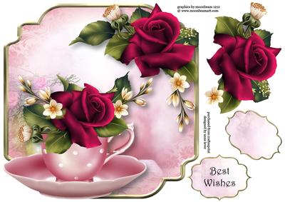 Deep Pink Velvet Roses Teacup & Saucer - Shaped Topper