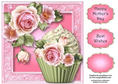 Pretty Pink Roses Cupcake 8x8 Quick Topper