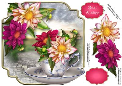 Dahlia Nouveau Teacup & Saucer - Shaped Topper