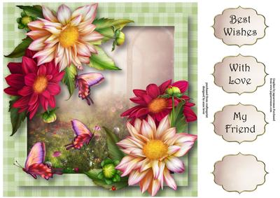 Floral & Flutters - Dahlia Blooms 8x8 Quick Topper