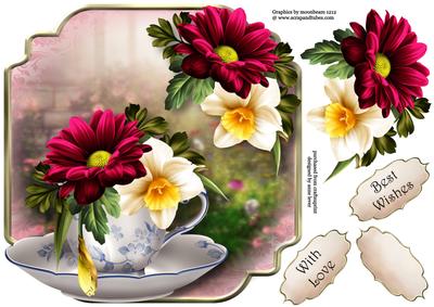 Chrysanthemum Spring Teacup & Saucer - Shaped Topper