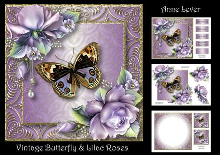 Vintage Butterfly & Lilac Roses