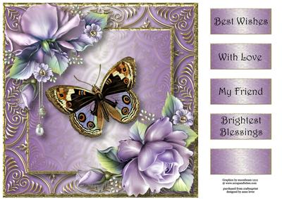 Vintage Butterfly & Lilac Roses 8x8 Quick Topper