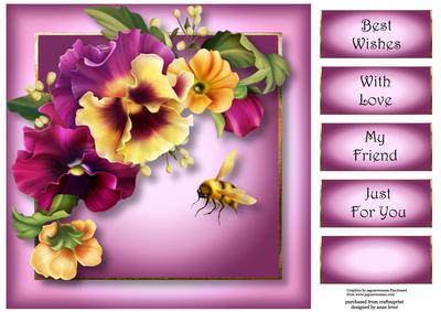 Gorgeous Pansies & Bee 8x8 Quick Topper