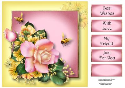 Beautiful Rose & Bees 8x8 Quick Topper