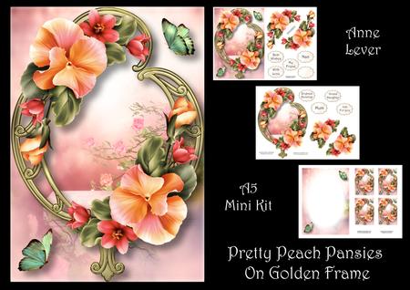 Pretty Peach Pansies on Golden Frame