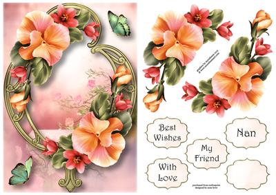 Pretty Peach Pansies on Golden Frame A5
