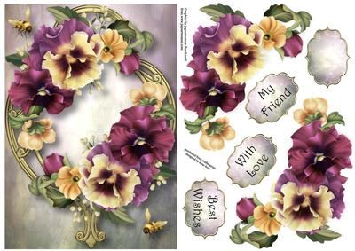 Muted Pansies on Golden Frame A5