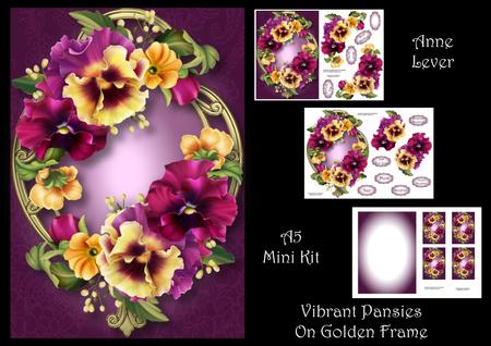 Vibrant Pansies on Golden Frame