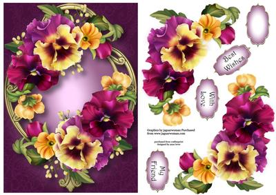 Vibrant Pansies on Golden Frame A5