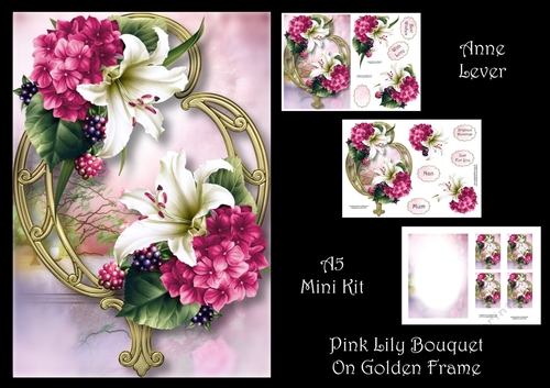 Pink Lily Bouquet On Golden Frame