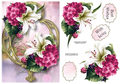 Pink Lily Bouquet On Golden Frame A5