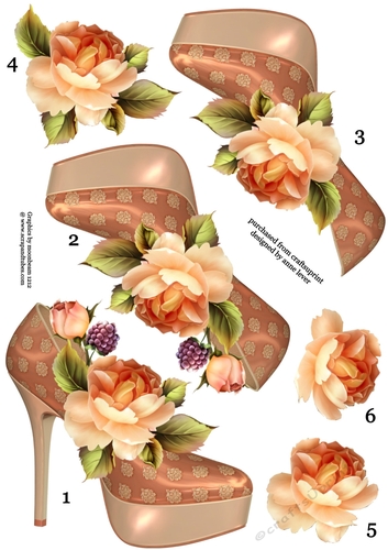 Stunning Shoes & Peach Roses Decoupage Sheet
