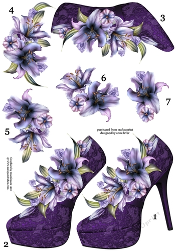 Stunning Shoe & Purple Lilies Decoupage Sheet