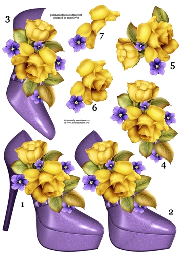 Stunning Shoes & Yellow Roses Decoupage Sheet
