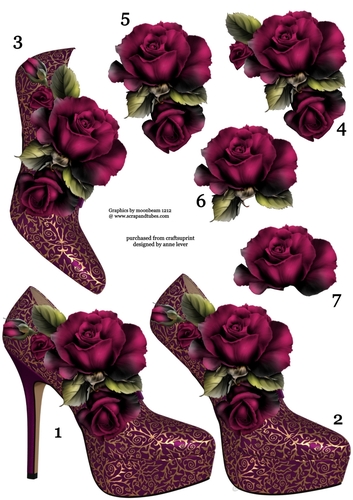 Stunning Shoes & Magenta Roses Decoupage Sheet