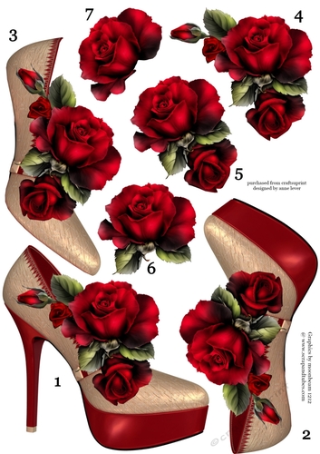 Stunning Shoes & Red Roses Decoupage Sheet