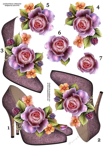 Stunning Shoes & English Roses Decoupage Sheet