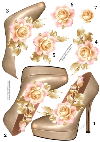 Stunning Shoe & Soft Pink Roses Decoupage Sheet