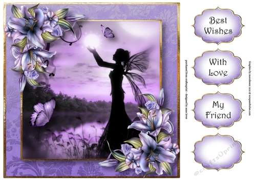 Fairy Moon & Purple Lilies 8x8