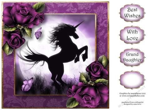 Unicorn Moon & Purple Roses 8x8