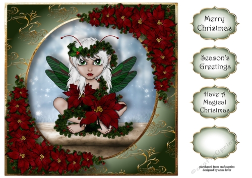 Red Poinsettia Flower Fairy 8x8