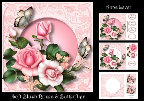 Soft Blush Roses & Butterflies