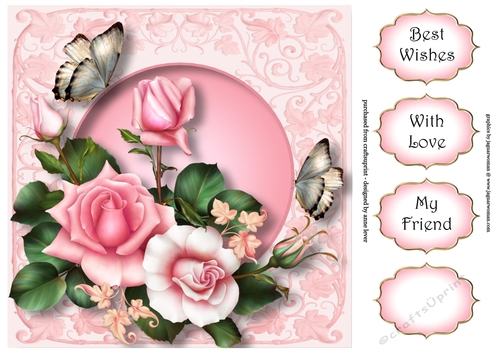 Soft Blush Roses & Butterflies 8x8
