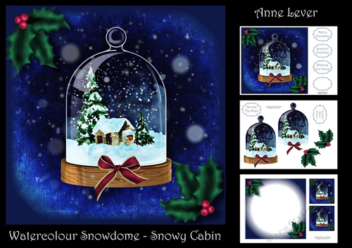 Watercolour Snowdome - Snowy Cabin