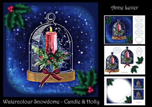 Watercolour Snowdome - Candle & Holly