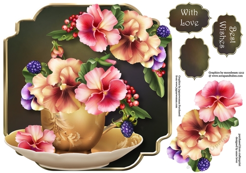 Pink & Peach Pansies - Teacup & Saucer