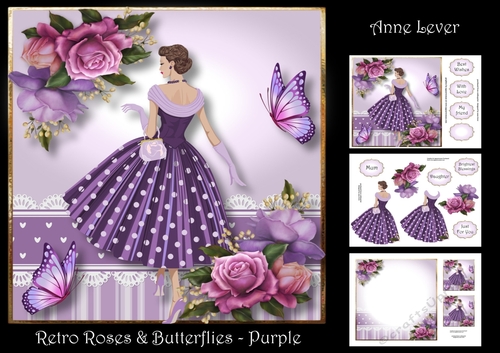 Retro Roses & Butterflies - Purple