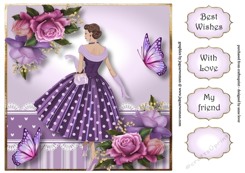 Retro Roses & Butterflies - Purple 8x8