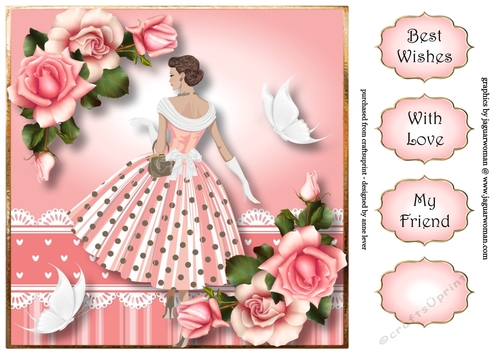Retro Roses & Butterflies - Pink 8x8