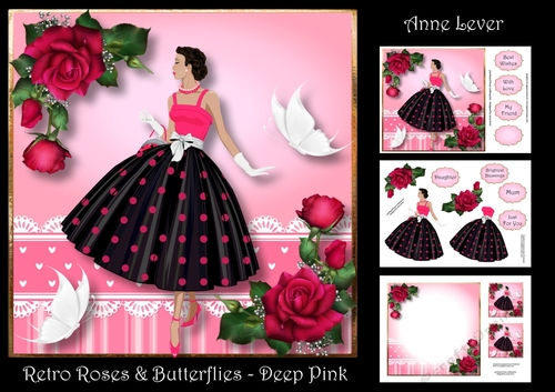 Retro Roses & Butterflies - Deep Pink