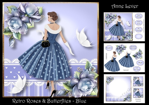 Retro Roses & Butterflies - Blue