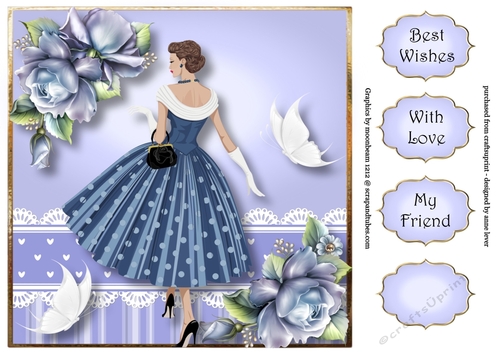 Retro Roses & Butterflies - Blue 8x8