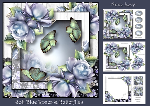 Soft Blue Roses & Butterflies