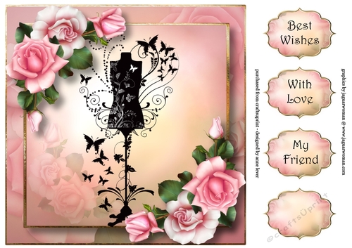 Butterfly Mannequin & Pink Roses 8x8