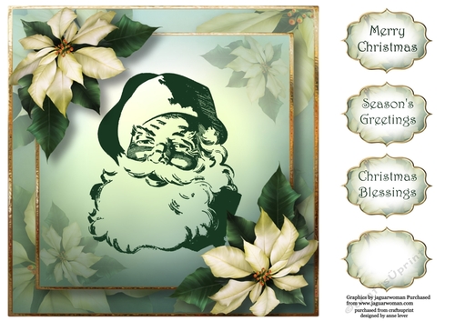 Vintage Santa With Ivory poinsettias 8x8