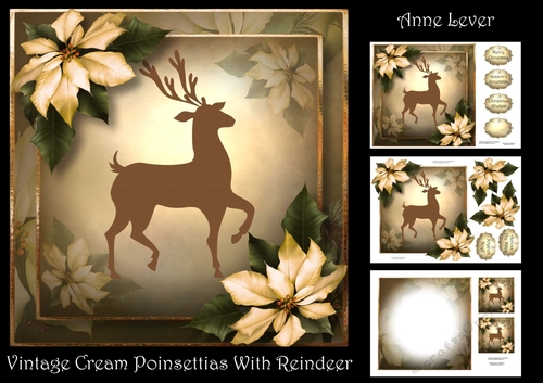 Vintage Cream Poinsettias With Reindeer