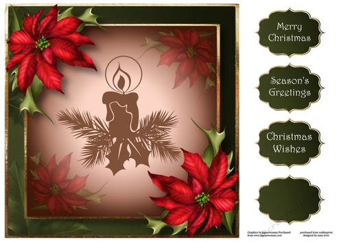 Red Poinsettias With Candle 8x8