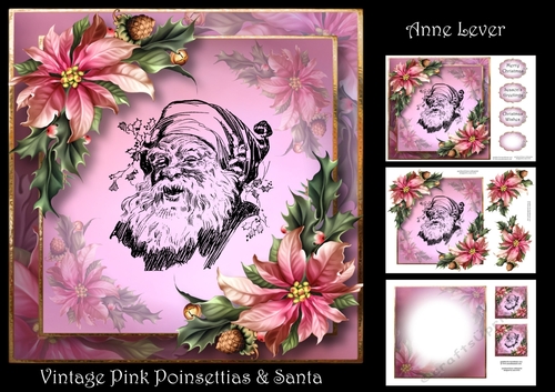 Vintage Pink Poinsettias & Santa