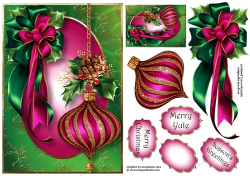 Purple Bauble & Bow A5