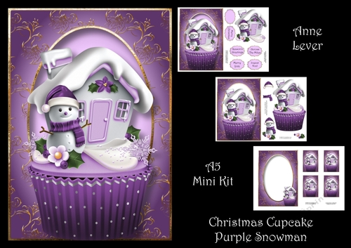 Christmas Cupcake - Purple Snowman