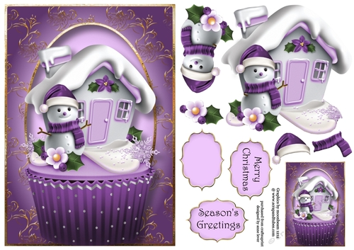 Christmas Cupcake - Purple Snowman A5
