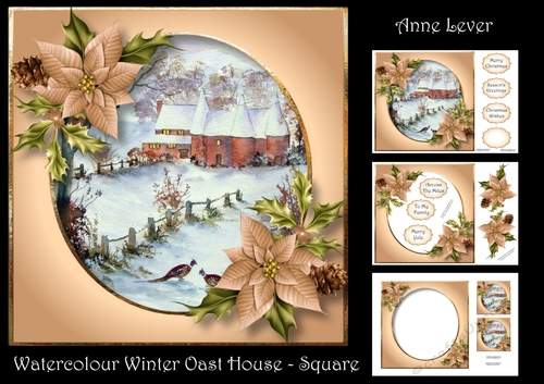Watercolour Winter Oast House - Square